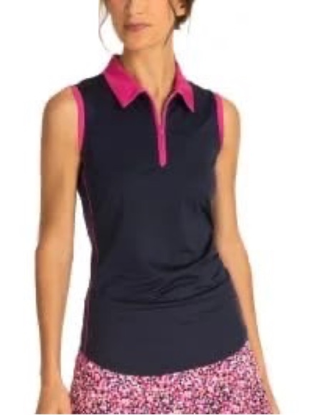 Navy Sleeveless Polo Tank with Bright Pink Trim